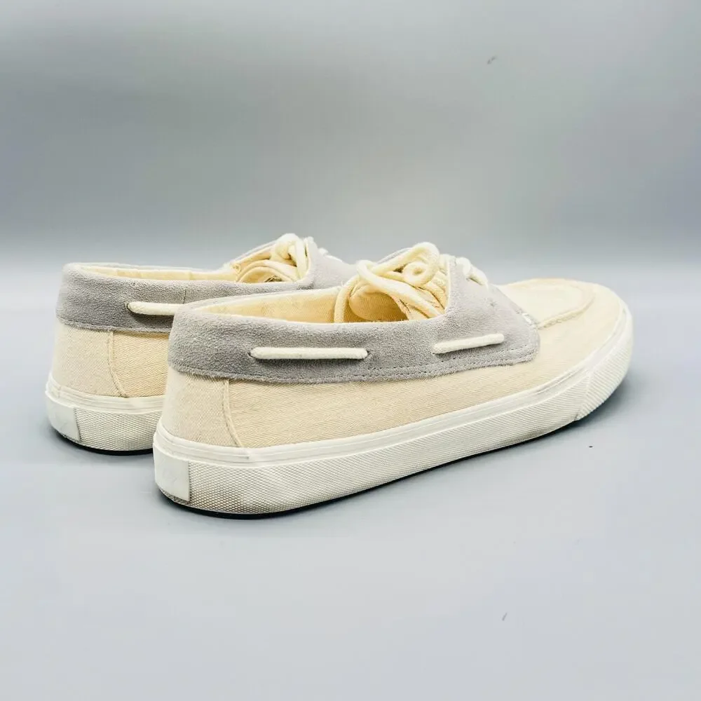 Sperry Shoes Mens 12 Beige Canvas Suede SeaCycled Bahama II Boat Moc Toe Casual